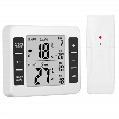 Wireless Digital Audible Alarm Refrigerator Sensor  Display Indoor Outdoor Thermometer