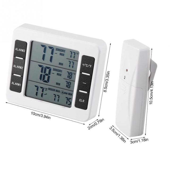Wireless Digital Audible Alarm Refrigerator Sensor  Display Indoor Outdoor Thermometer