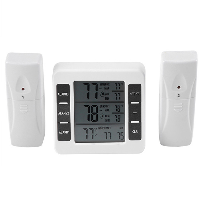 Wireless Digital Audible Alarm Refrigerator Sensor  Display Indoor Outdoor Thermometer