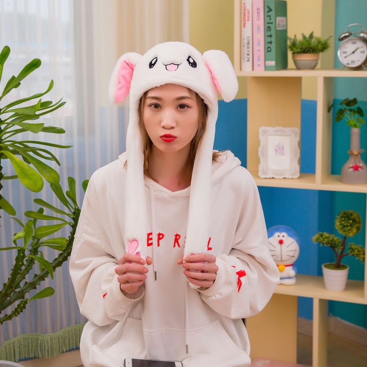 Cartoon Hats Moving Ears Cute Rabbit Hat Airbag Kawaii Funny  Cap Kids Plush Toy