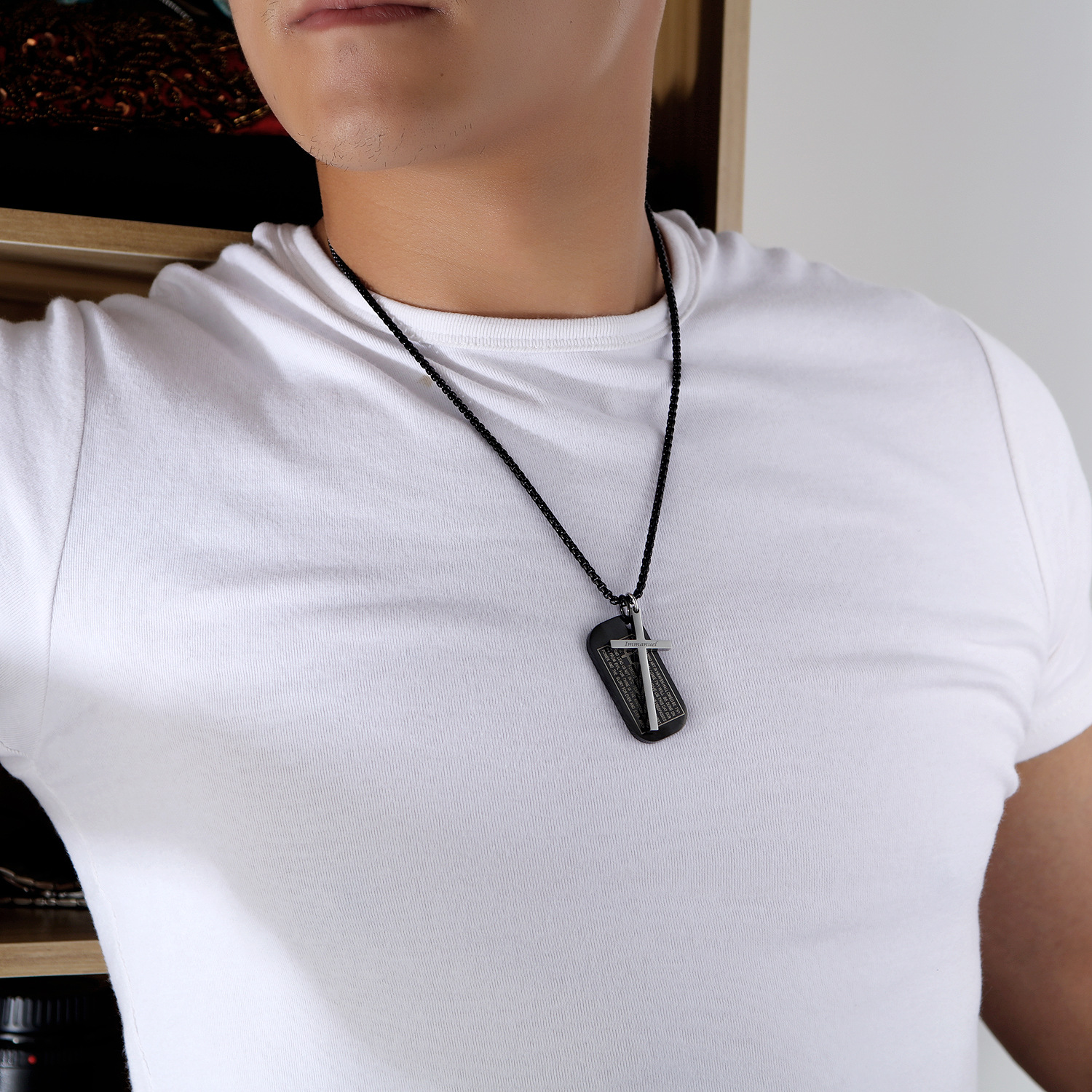 Men Jesus cross necklace Bible Titanium steel Pendant student Pendant