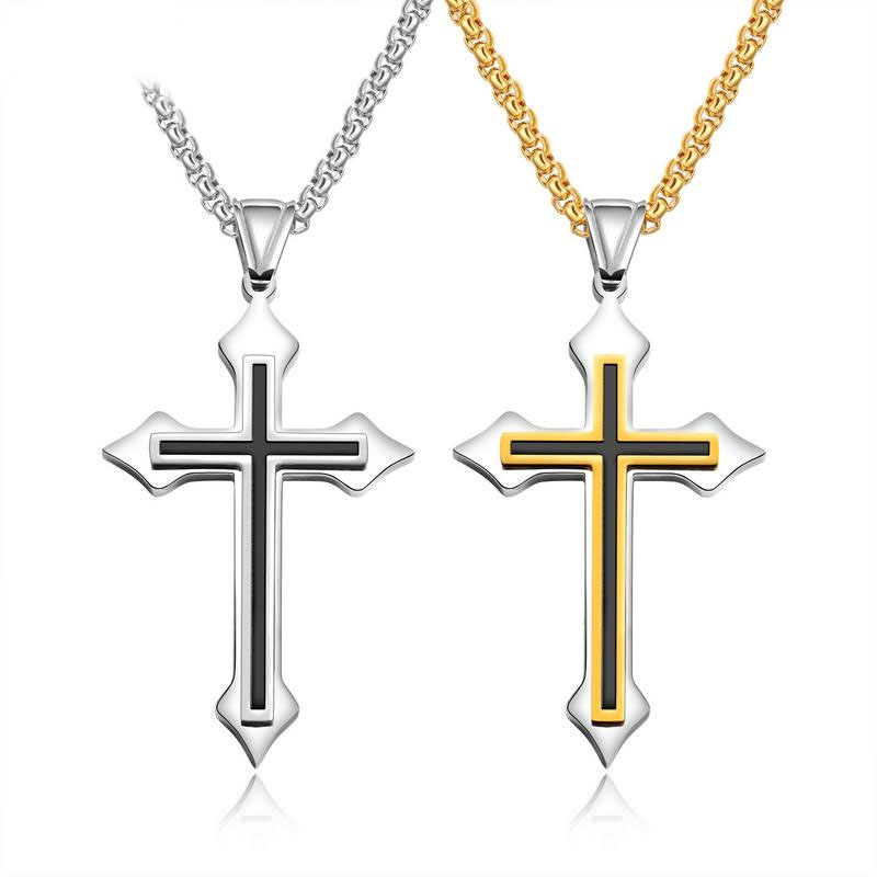 Western style Titanium steel black Epoxy cross Pendant Men fashion necklace