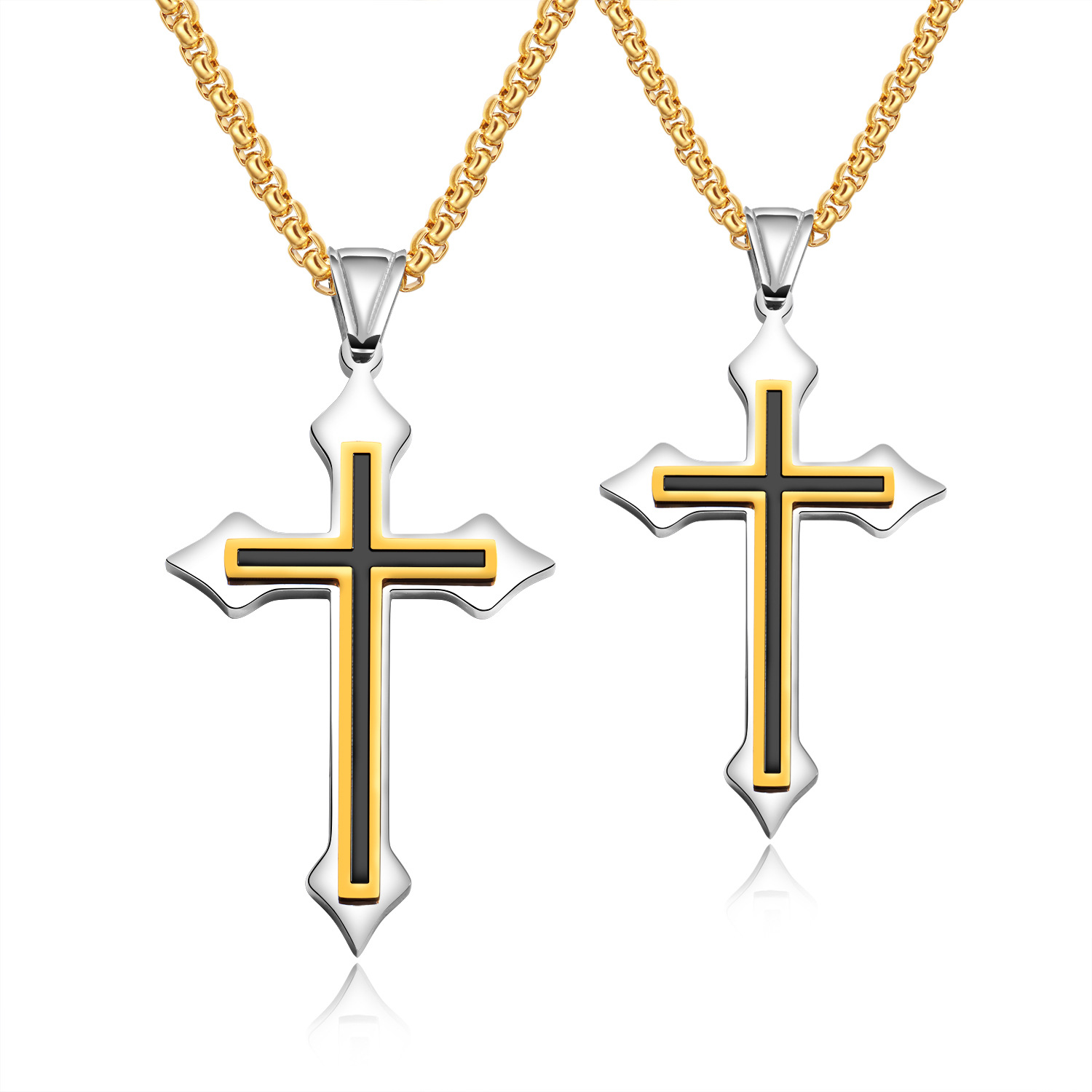 Western style Titanium steel black Epoxy cross Pendant Men fashion necklace