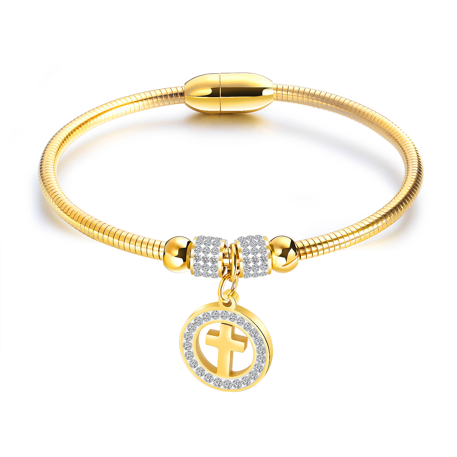Ms cross Titanium steel Bracelet stainless steel Zircon bracelet Magnetic buckle wristband