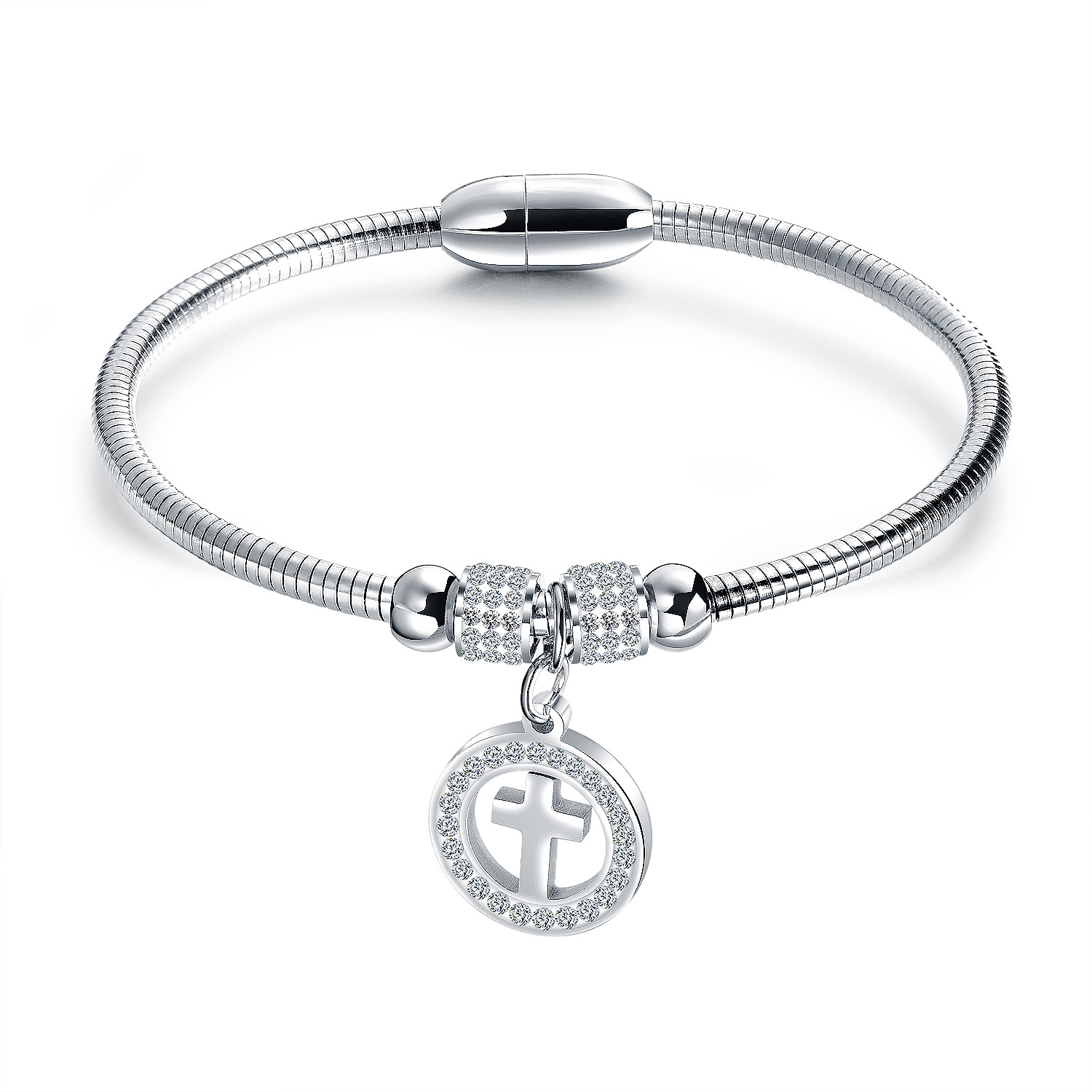 Ms cross Titanium steel Bracelet stainless steel Zircon bracelet Magnetic buckle wristband