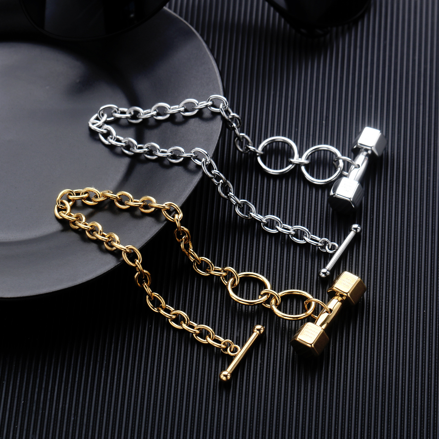 Western style popular Steel color Dumbbell Bracelet Men Fitness motion wristband