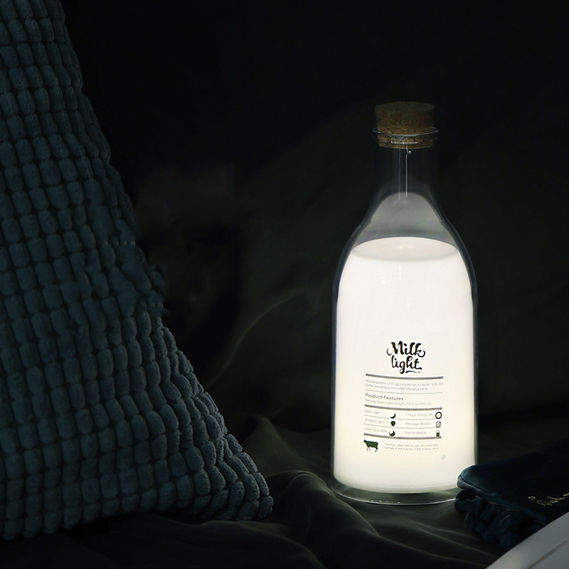 Creative Milk Bottle Night Light USB Charger Bedside LED Lamp Help Sleep Atmosphere Lamp