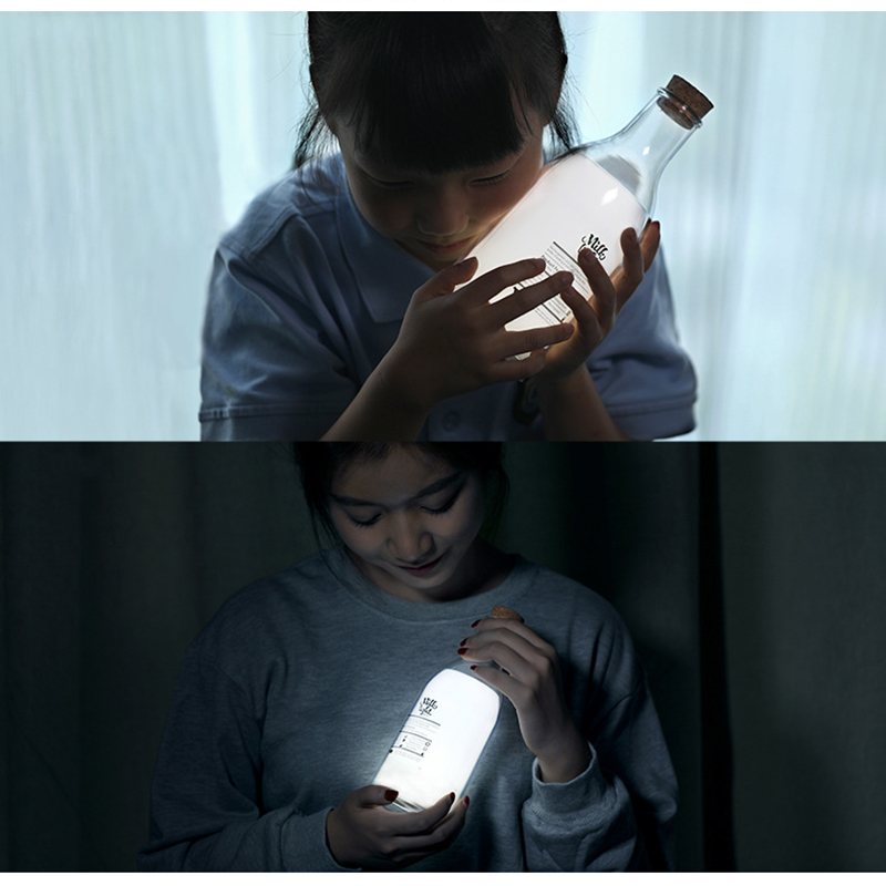 Creative Milk Bottle Night Light USB Charger Bedside LED Lamp Help Sleep Atmosphere Lamp