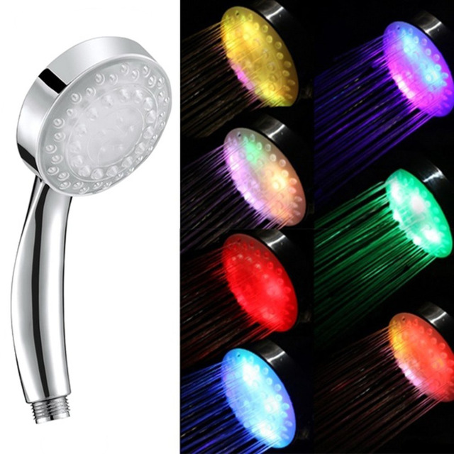 Romantic Automatic 7 Color 5 LED Lights Handing Rainfall Shower Head Single Round Head