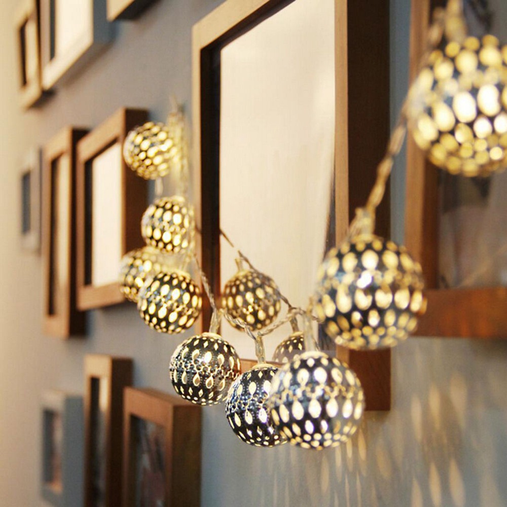 Solar energy 20LED Silver ball light post Iron art String light Christmas festival Decorative lights