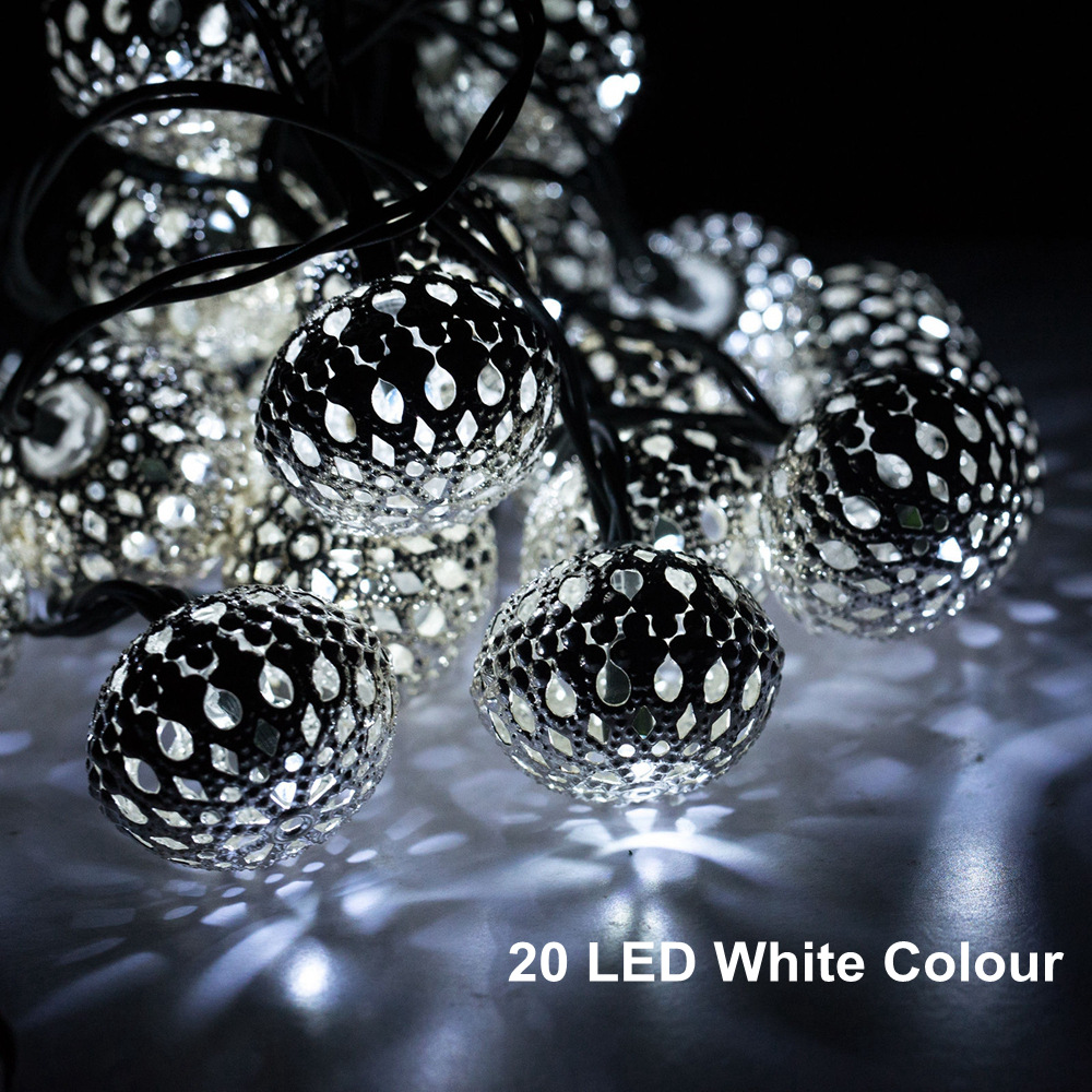 Solar energy 20LED Silver ball light post Iron art String light Christmas festival Decorative lights