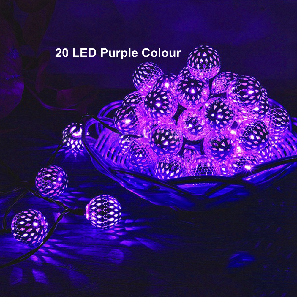 Solar energy 20LED Silver ball light post Iron art String light Christmas festival Decorative lights