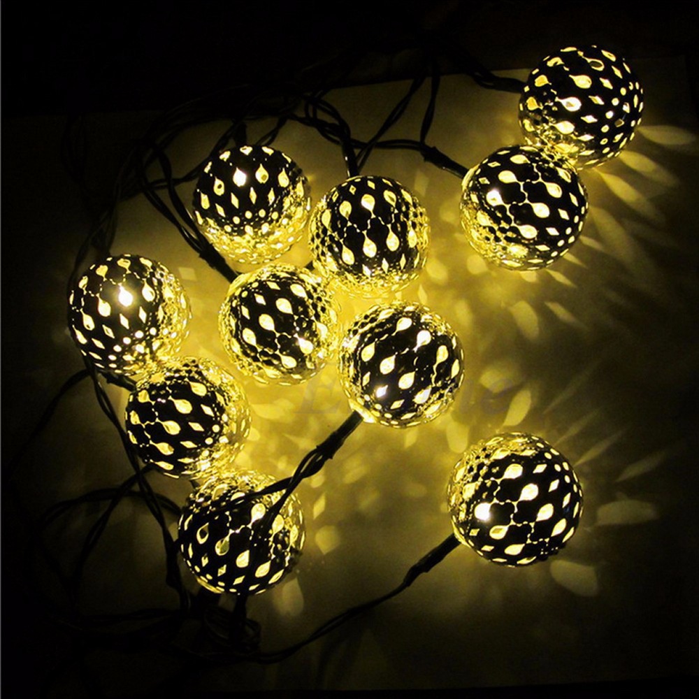 Solar energy 20LED Silver ball light post Iron art String light Christmas festival Decorative lights