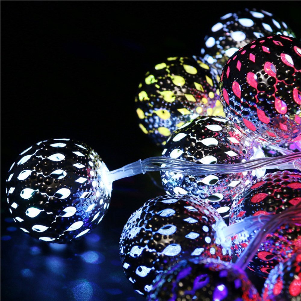 Solar energy 20LED Silver ball light post Iron art String light Christmas festival Decorative lights