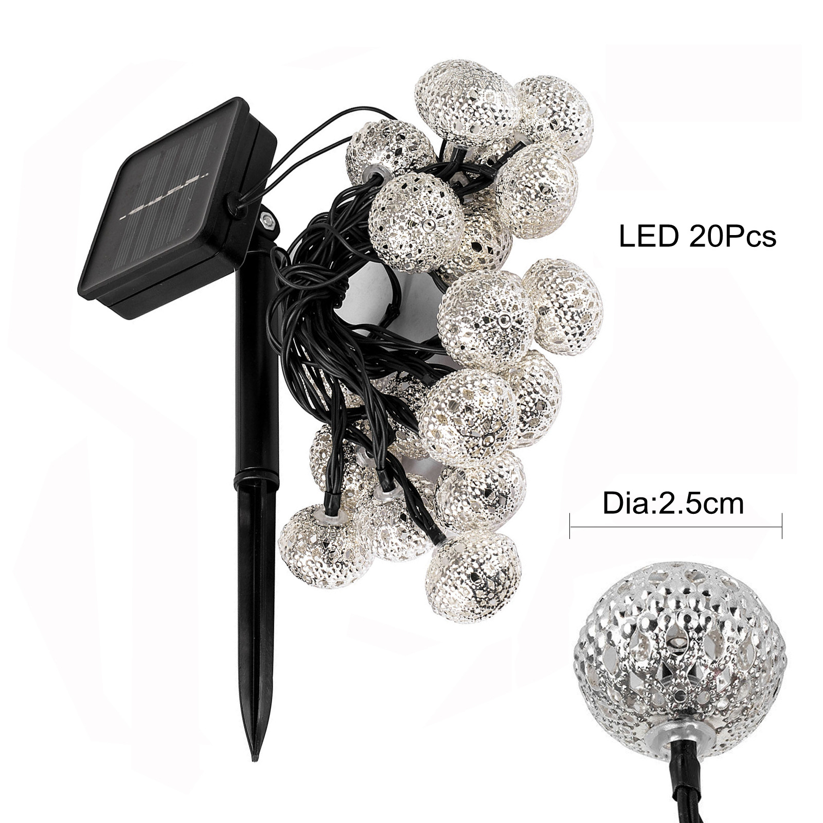 Solar energy 20LED Silver ball light post Iron art String light Christmas festival Decorative lights