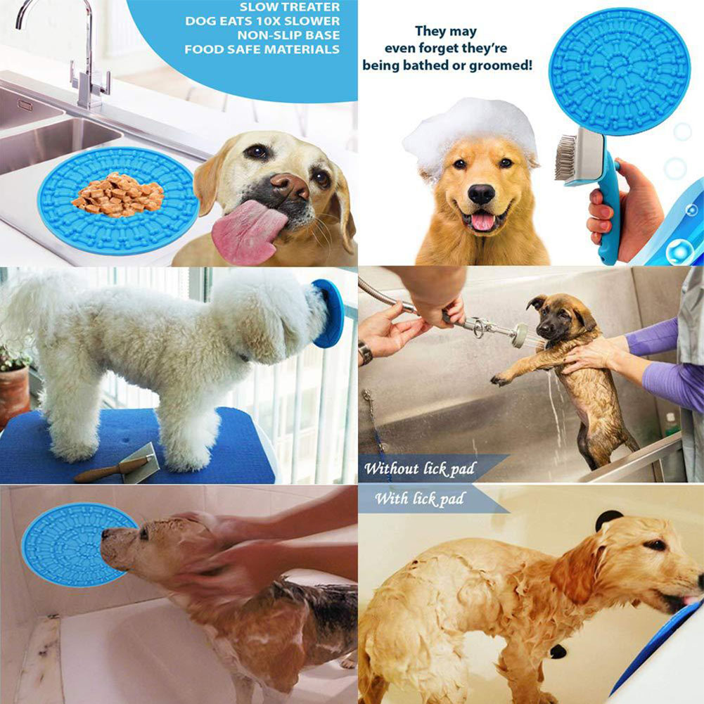Dog Feeding Lick Mat pet dog feeder bowl for Bath Distraction Easy Grooming in Shower Tub Sink Toy