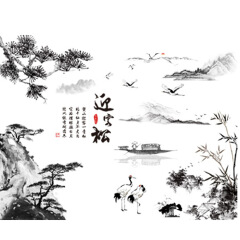 Chinese style landscape Welcome Song television background wall living room Wall Sticker stickers Room decoration