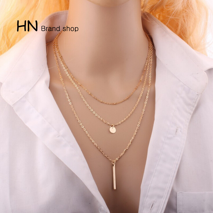 HN Brand-1Pcs/Set New Beautiful Plated Multi Layers Bar Coin Necklace Clavicle Chains Women Jewelry