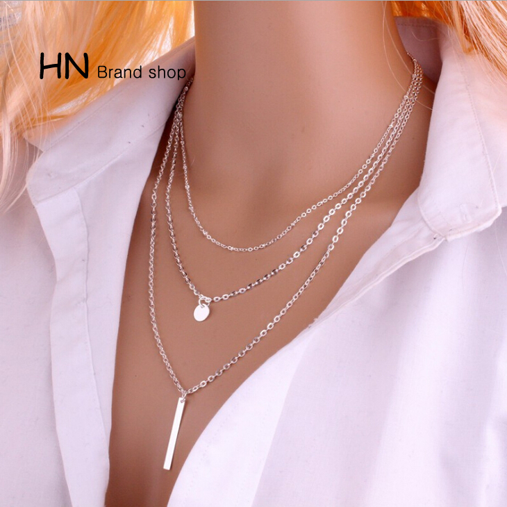 HN Brand-1Pcs/Set New Beautiful Plated Multi Layers Bar Coin Necklace Clavicle Chains Women Jewelry