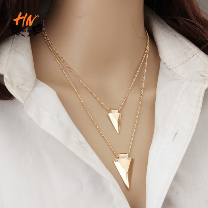 【Show Factory Price:Only Buy 3 Orders or More 3 Orders Can Shipment In Our Shop 】HN Brand-1Pcs/Set New Beautiful Multi layer triangle Metal Necklace Pendant For Women Jewellery