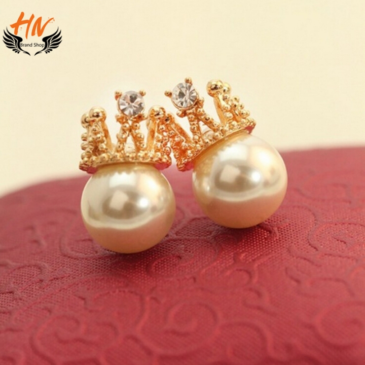HN Brand 1 pair/Set New Beautiful Diamond crown Pearl stud earring For Women Jewellery Gift