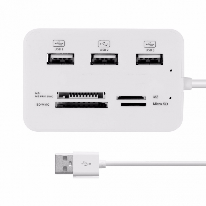 Multi Function 3 Port USB HUB Splitter Combo Card Reader Support Micro TF SD M2 MS SDHC MMC Card