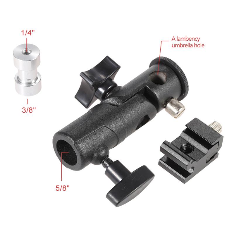 E Type Metal Flash Bracket Hot Shoe  Umbrella Holder Screw Mount Swivel Adapter Light Stand