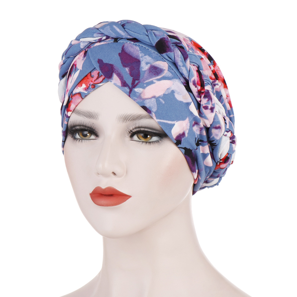Printed mulled milk-silk head cloth, short braided cap can hide the hair of Muslims