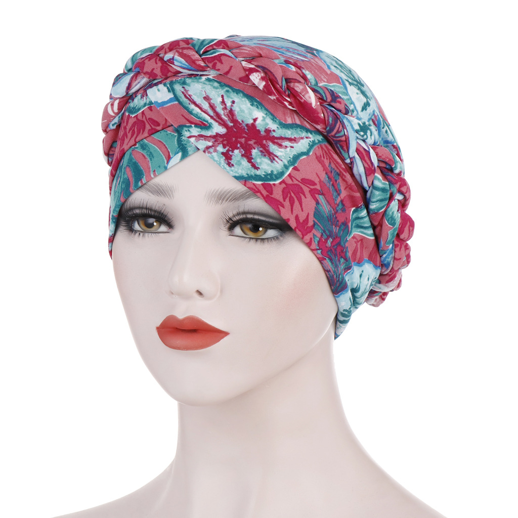 Printed mulled milk-silk head cloth, short braided cap can hide the hair of Muslims