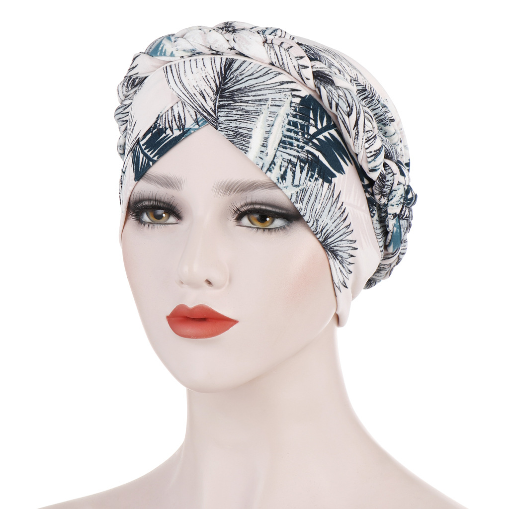 Printed mulled milk-silk head cloth, short braided cap can hide the hair of Muslims
