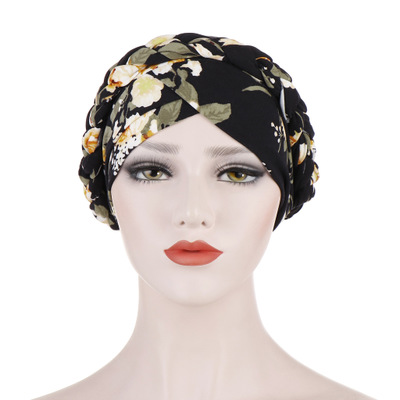 Printed mulled milk-silk head cloth, short braided cap can hide the hair of Muslims