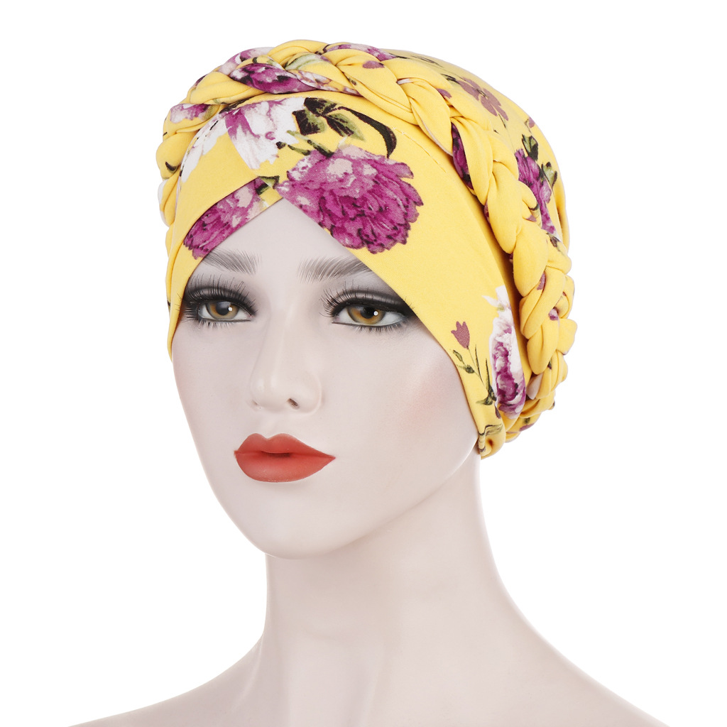 Printed mulled milk-silk head cloth, short braided cap can hide the hair of Muslims