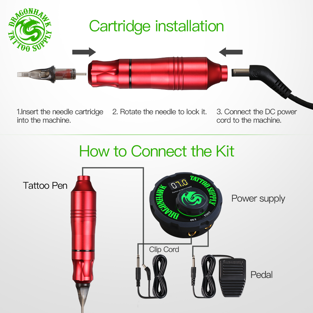 Tattoo Rotary Machine Pen Style Set Tattoo Kit LCD Power Pedal