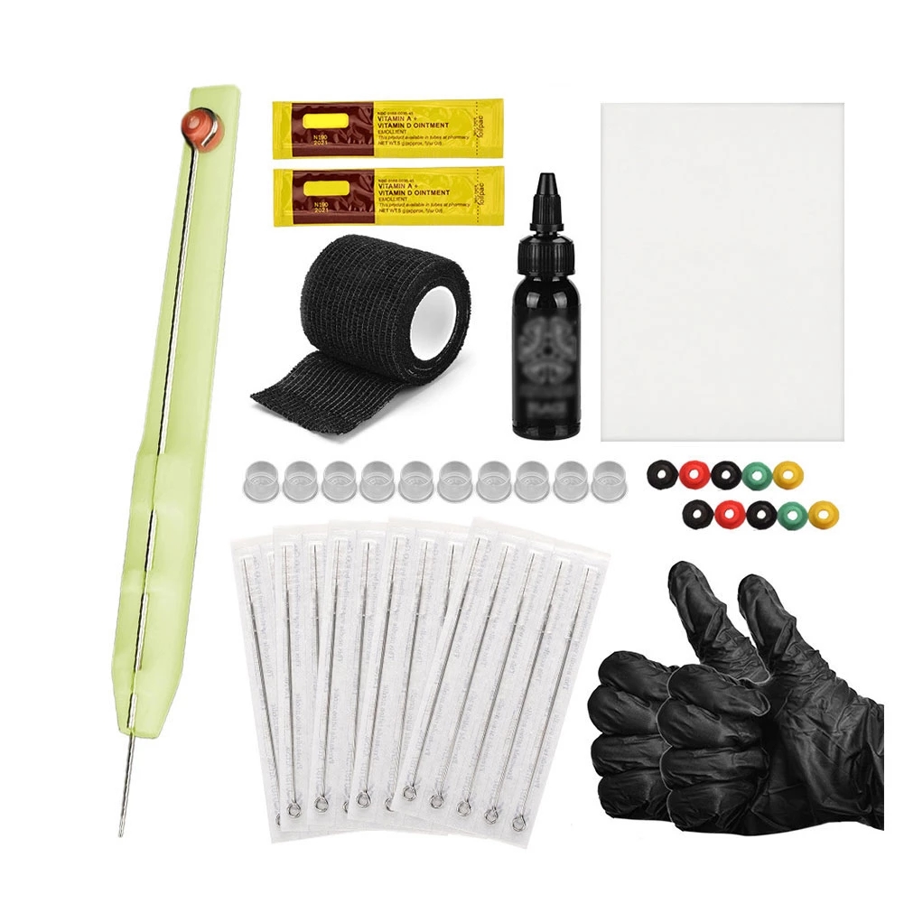 Hand Poke Stick Tattoo Kit DIY Tattoo Supply Tattoo Kit Power Supply Needle 13579RL With Gloves