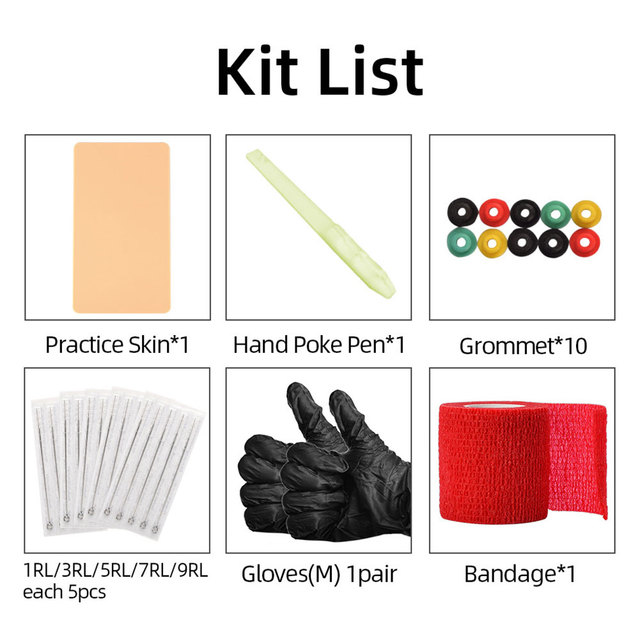 Hand Poke Stick Tattoo Kit DIY Tattoo Supply Tattoo Kit Power Supply Needle 13579RL With Gloves