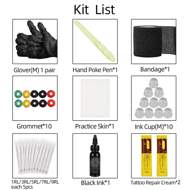 Hand Poke Stick Tattoo Kit DIY Tattoo Supply Tattoo Kit Power Supply Needle 13579RL With Gloves