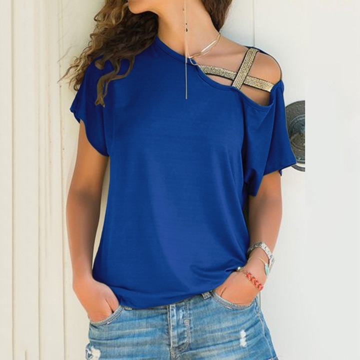 S-5XL short sleeve cross belt tops t shirt summer spring casual leisure loose tops t shirt plus size