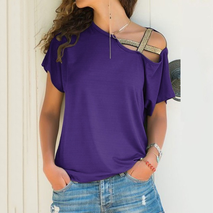 S-5XL short sleeve cross belt tops t shirt summer spring casual leisure loose tops t shirt plus size
