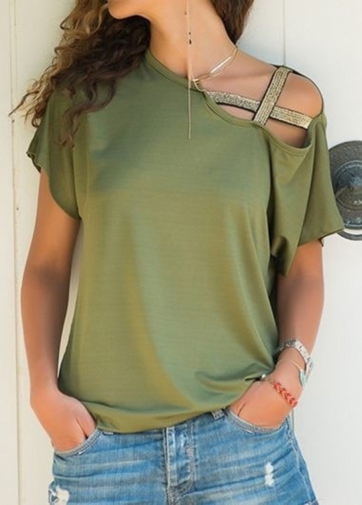 S-5XL short sleeve cross belt tops t shirt summer spring casual leisure loose tops t shirt plus size