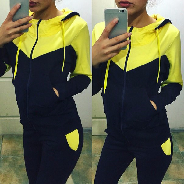 women fashion two piece set patchwork hooded tops full length pant 2pcs set spring autumn suit