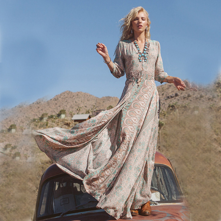 women v neck long sleeve dress lady summer holiday long dress elegant seaside maxi dress plus size