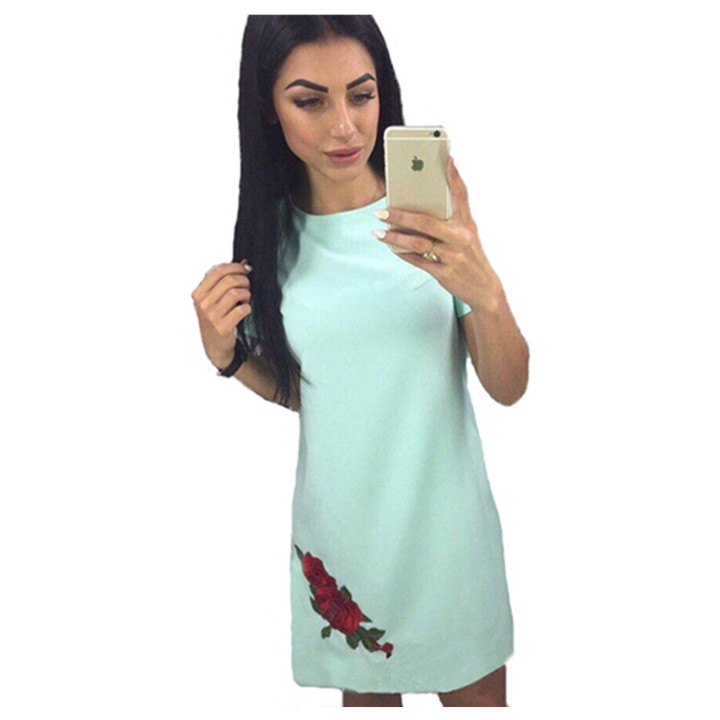 new woen o neck short sleeve embroidery dress lady brand floral short mini dress casual summer dress