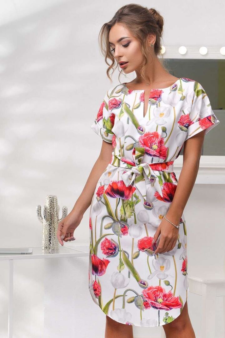 MAYFULL sashes split o-neck short sleeve floral print evening party midi dress holiday summer dress