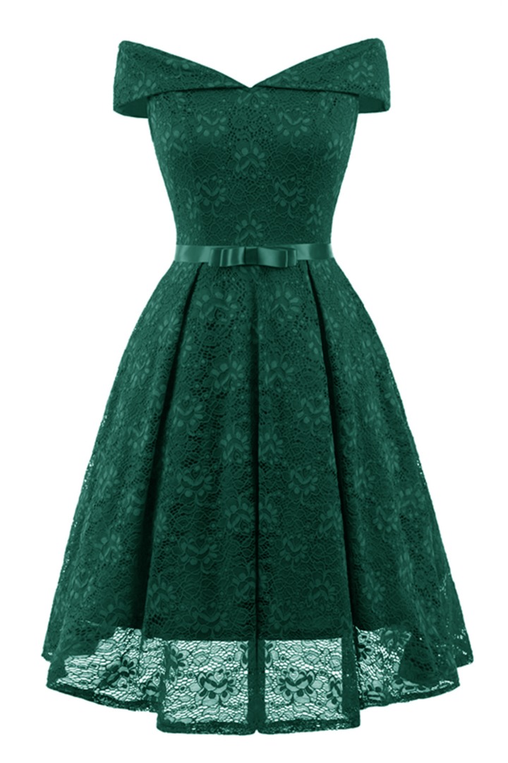 lady backless slash neck large swing bow lace dress vintage dress female evening party midi dress