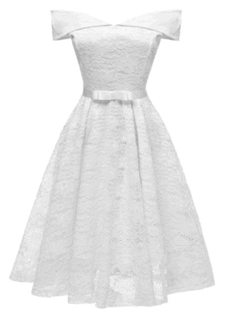 lady backless slash neck large swing bow lace dress vintage dress female evening party midi dress