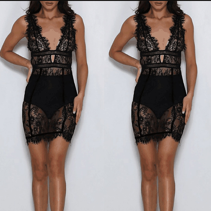 women sexy floral v-neck sleeveless lace dress holiday night summer dress evening party mini dress