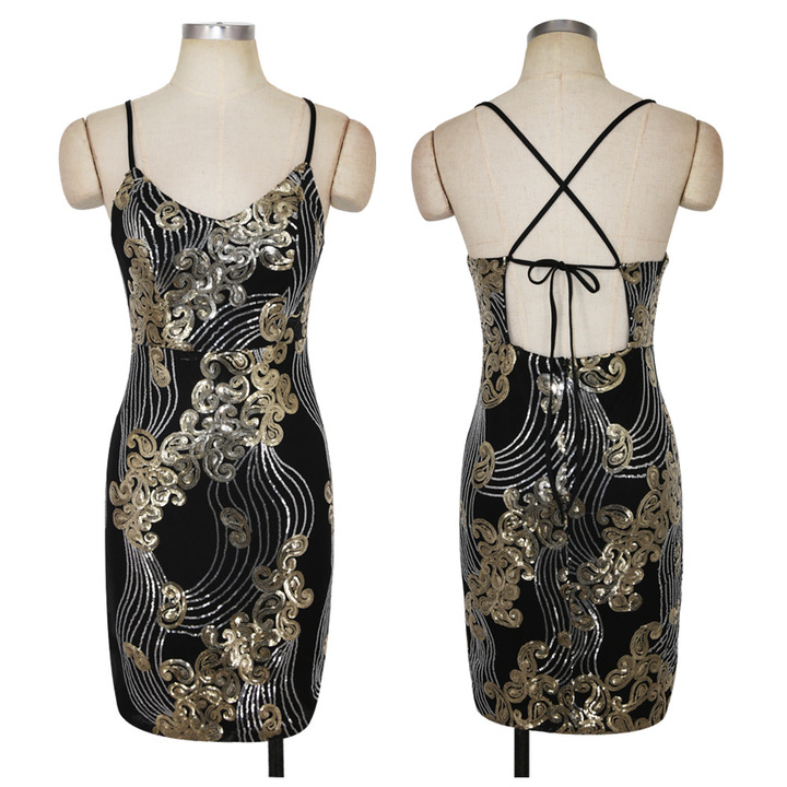 women sequined strap sleeveless dress floral evening party mini dress night sheath bodycon dress