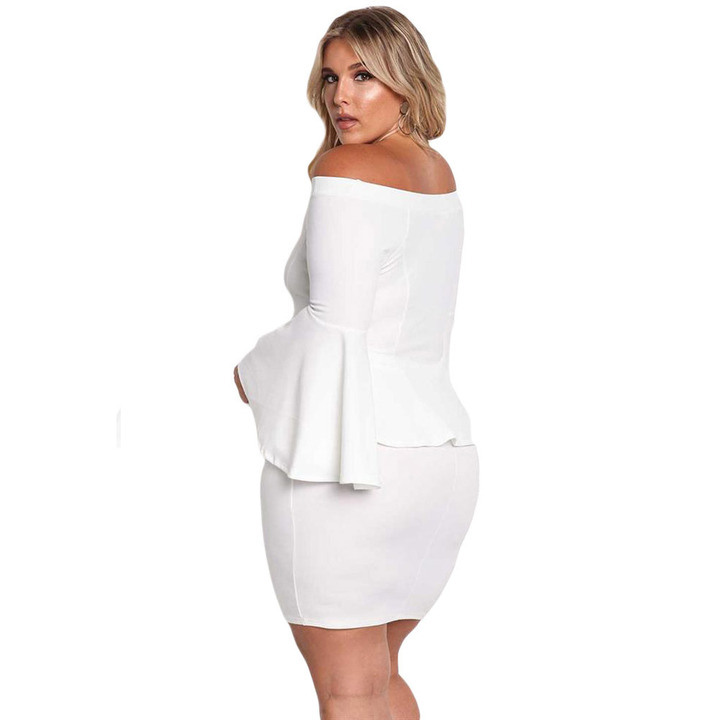 women formal slash neck ruffles flare sleeve mini dress lady work office dress plus size brand