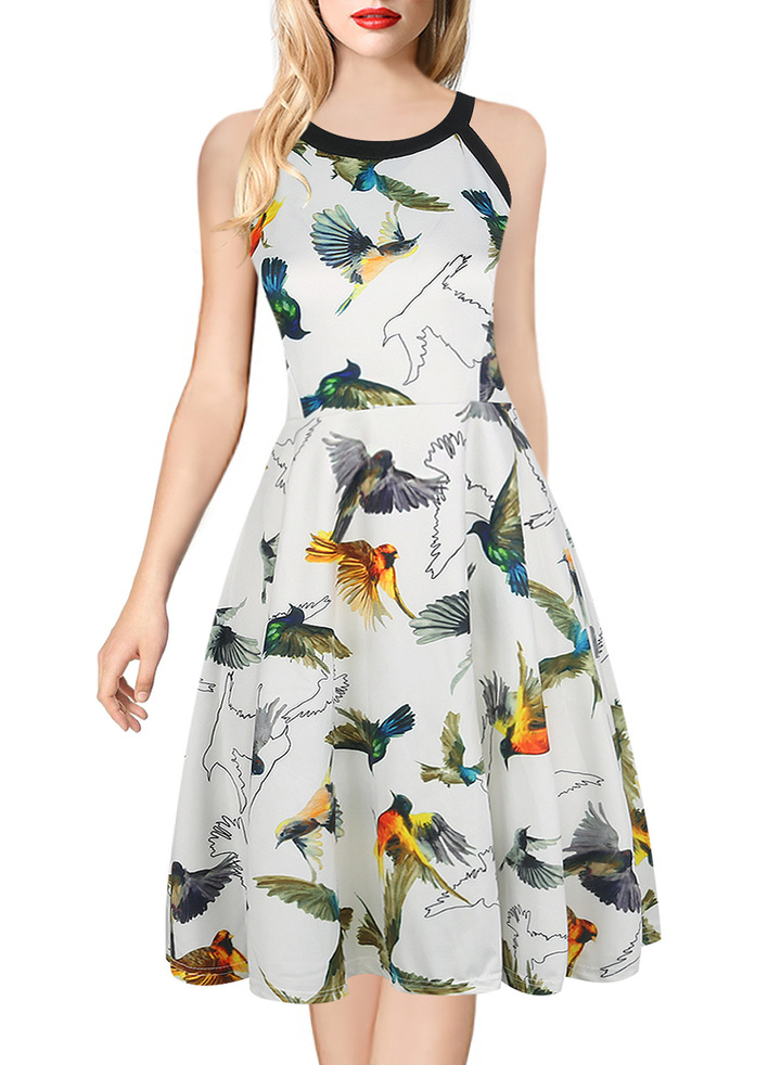vintage halter sleeveless off the shoulder print dress summer elegant party work dress plus size