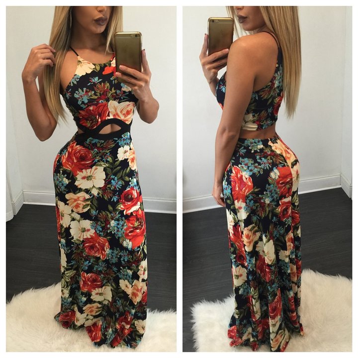 Women bohemian spaghetti strap floor-length dress sexy print summer casual evening party beach dress